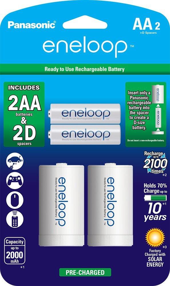 eneloop D Spacers with 2 AA eneloop 2100